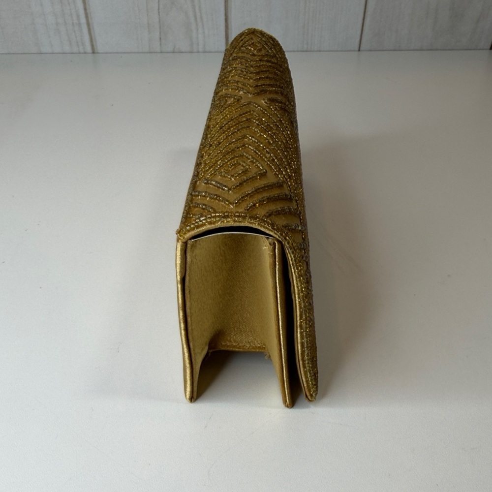 Bijoux Terner gold satin evening clutch handbag beaded detailing with strap NWT - Picture 6 of 8